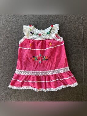 Yachai Handmade Pink Embroidered Crochet Lace Dress Boho Girls 2